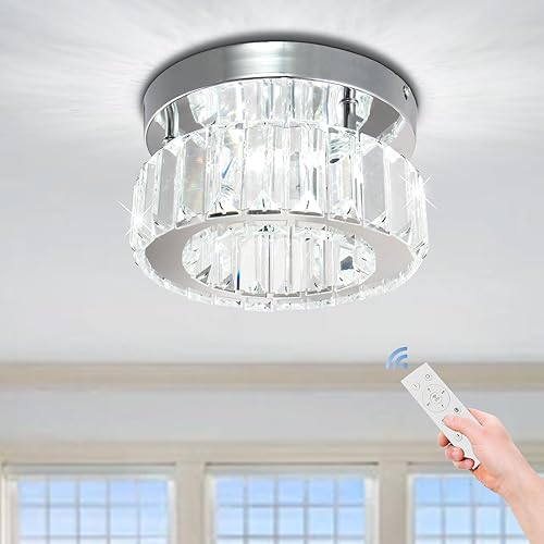 CLAIRDAI Mini lámpara de techo LED de cristal cuadrado moderno candelabro de cristal semi empotrado lámpara de techo LED para dormitorio, comedor,