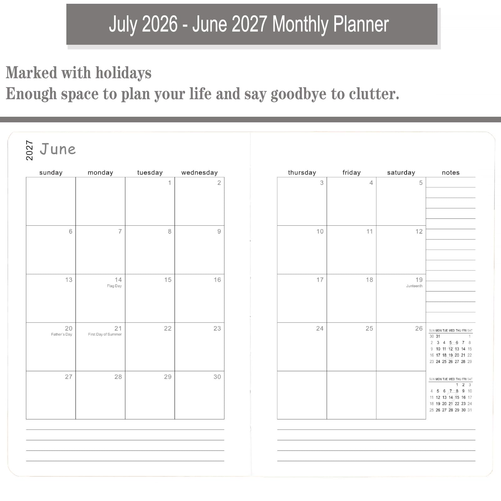 Tagesplaner 2026-2027, eine Seite pro Tag, Akademischer Kalender (Juli 2026 - Juni 2027), Terminkalender mit Zeitschlitzen und Monatstaben, 14,5 x 21,0 cm, Tasche, Ledereinband (Braun)
