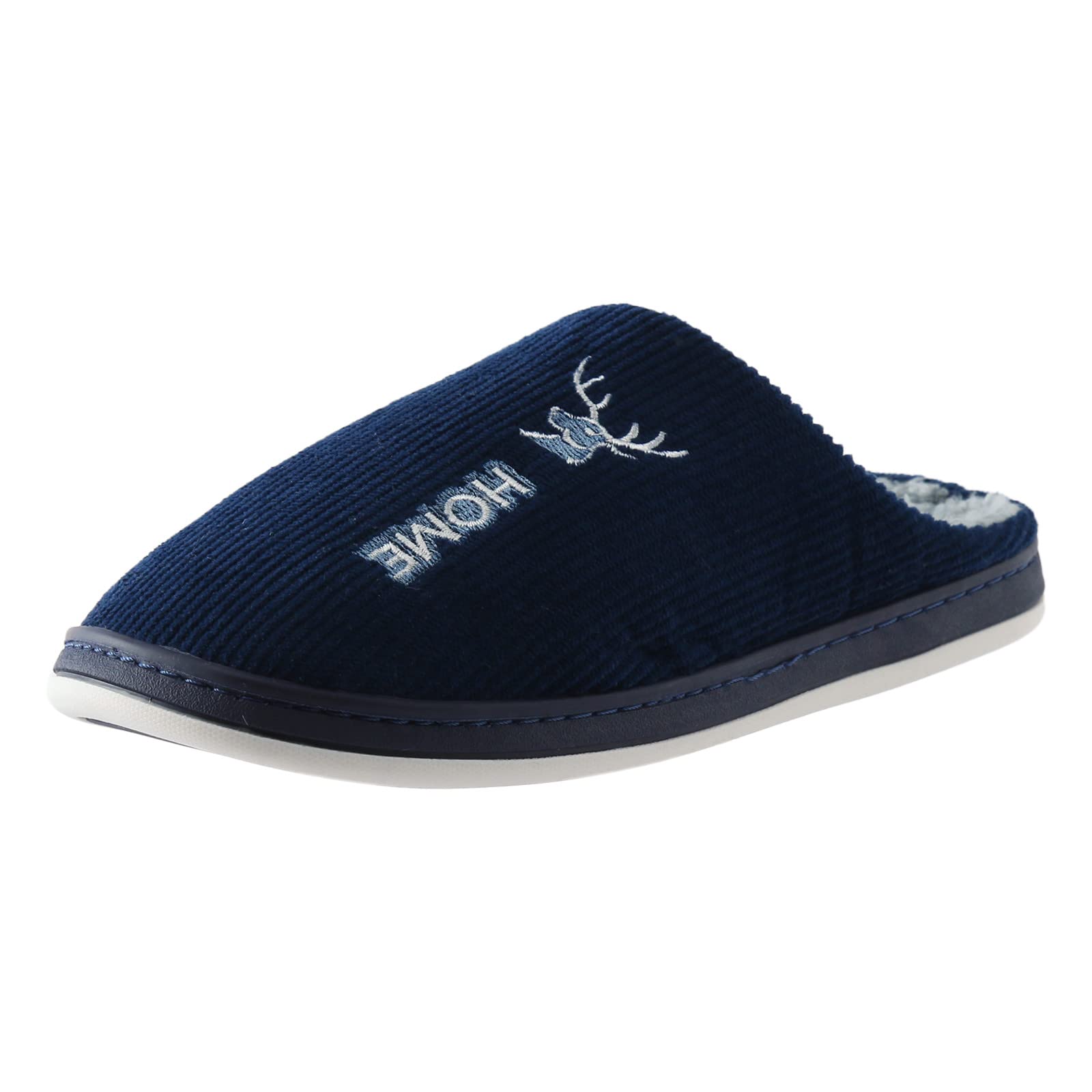 Men Winter Home Slides Christmas Antlers Print Thermal Slippers Casual Home Shoes House Shoes Mens Navy 9