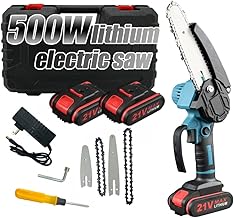 CIADAZ Mini motosserra 4 polegadas 6 polegadas motosserra portátil com trava de segurança 2 correntes 21 v bateria recarregável operada motosserra elétrica sem fio para galhos corte de madeira corte d