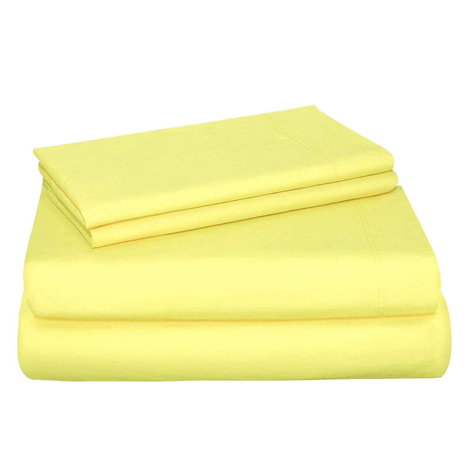 SUN WASHED Hotel Sheets 100% Cotton Soft & Smooth Percale Weave 4 Piece Cotton Sheet Set, Fade, Stain Resistant - Pale Banana, Full