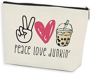 Peace Love Donut Junkie Makeup Bag With Zipper Coffee Donuts Lover Gift Coffee Junkie Cosmetic Bag Donuts Lover Gift Dunkin Coffee Lover Makeup Bag Sippin My Dunkin Cosmetic Bag
