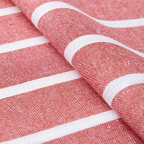 Image of Encasa XO Cotton Rectangular Table Cloth for 6 to 8 Seater | (140x230 cm) | Roma Red Stripes | Dining Tablecloth for Decoration