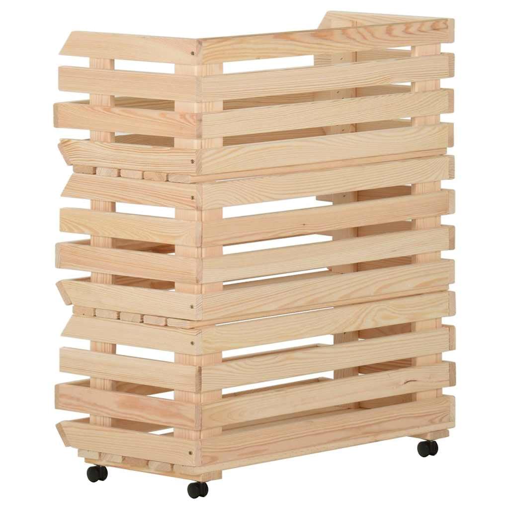 Carrello per verdure in legno di pino massiccio, 77 x 30 x 80 cm, con ruote, 3 scomparti, per cucina, sala da pranzo, soggiorno