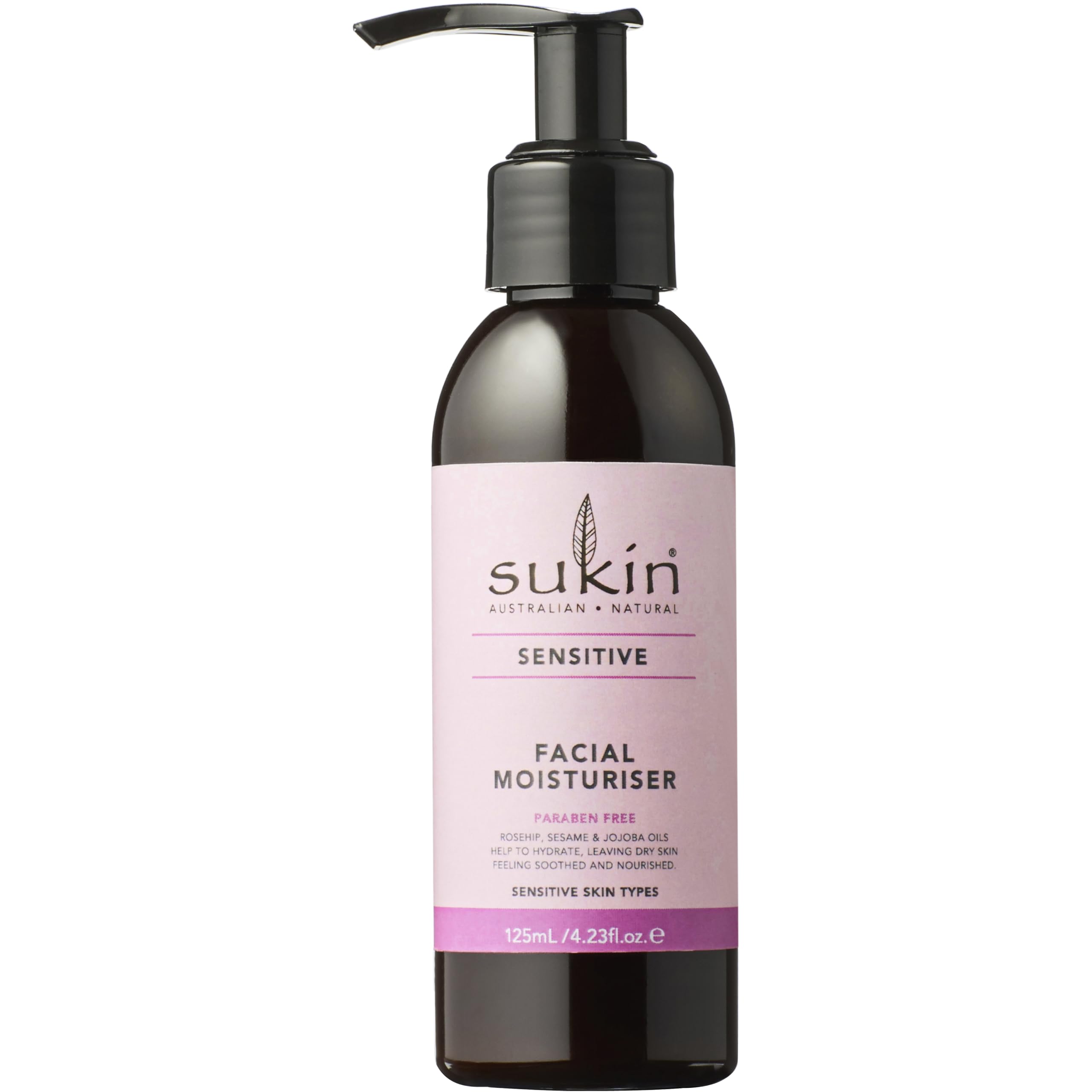 Sukin Sensitive Facial Moisturiser 125ml - with essential oils; cruelty free & vegan friendly -fast-absorbing to reduce the likelihood of a reaction for dry skin.