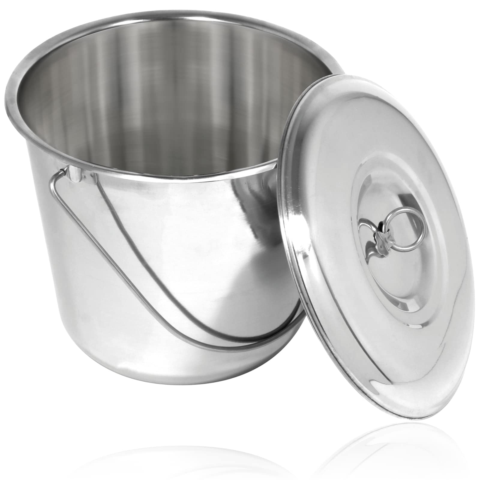 SPARES2GO 12 Litre Stainless Steel Metal Bucket Handled Pail with Lid for Bar Cellar Catering Food Kitchen (Silver)