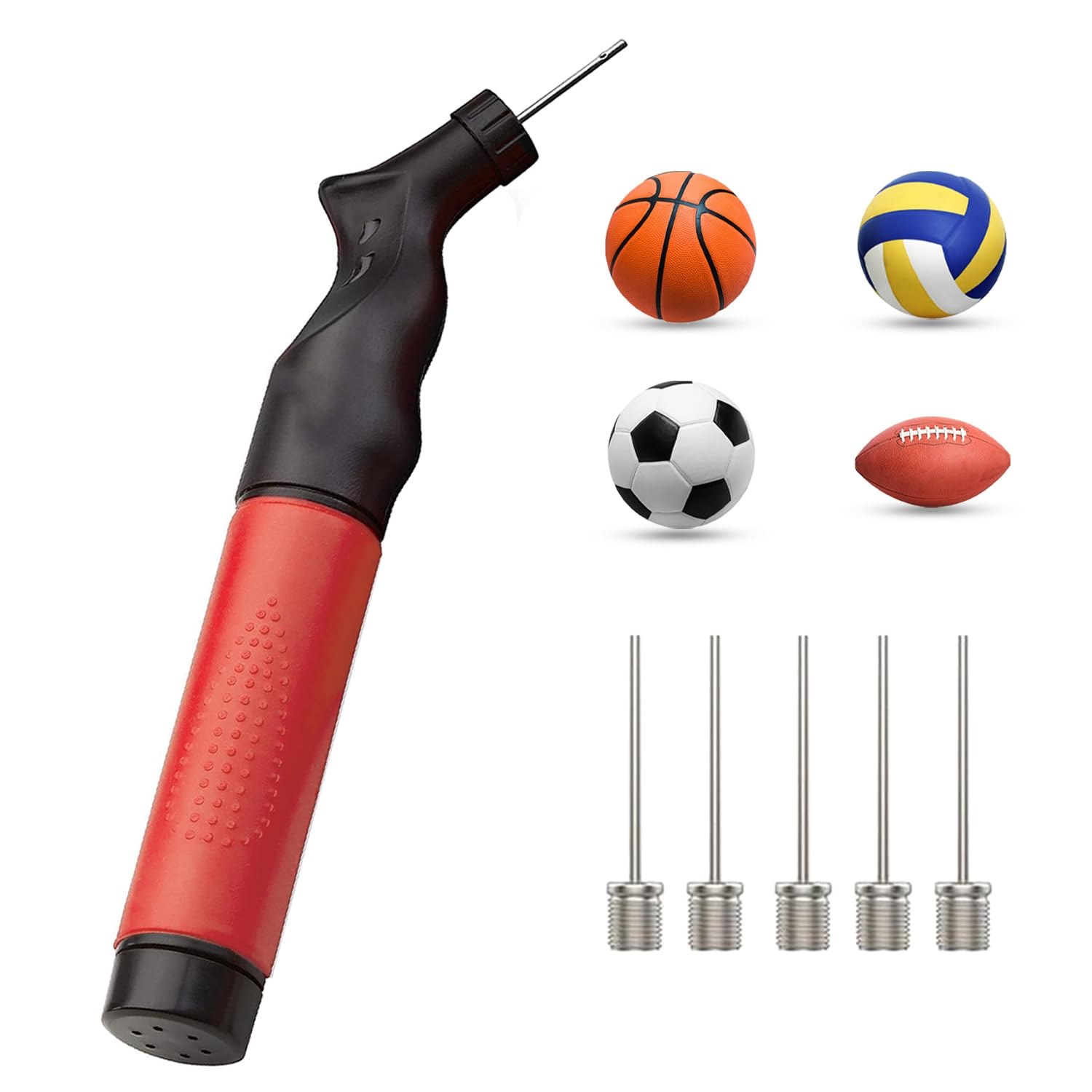 Active 100 Ballpumpe mit Nadel - Tragbare Sport Ballpumpe für Fußball, Basketball, Volleyball, Rugby & Mehr - Perfektes Fußballpumpen-Set für Trainer, Spieler & Sportbegeisterte (Rot)
