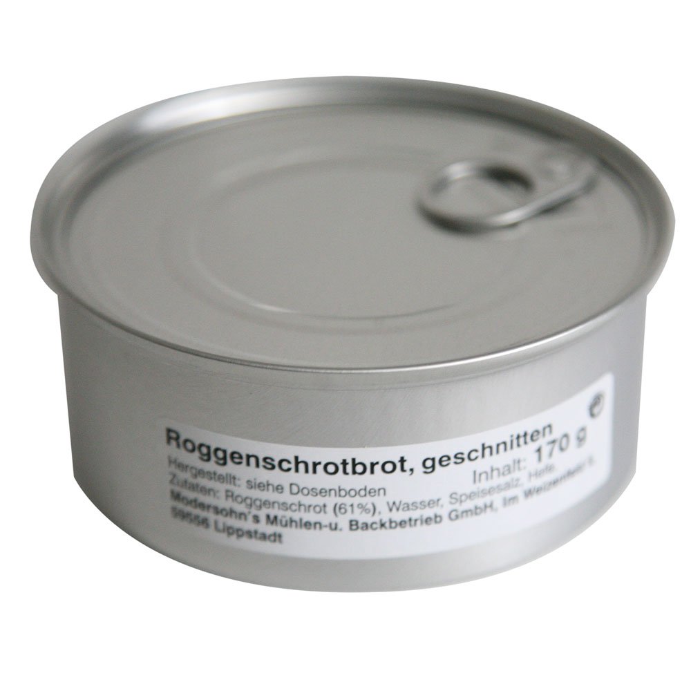 10 x 170 g Bundeswehr Roggenschrotbrot in der bekannten silbernen BW Dose (10,74 / kg)