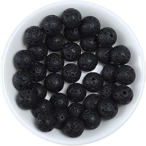 Miniatura 3 de Ruilong - Cuentas de lava de piedra natural, cuentas sueltas de lava volcánica, color negro, 0.157 in, 0.236 in, 0.315 in, 0.394 in, 0.472 in, 0.551