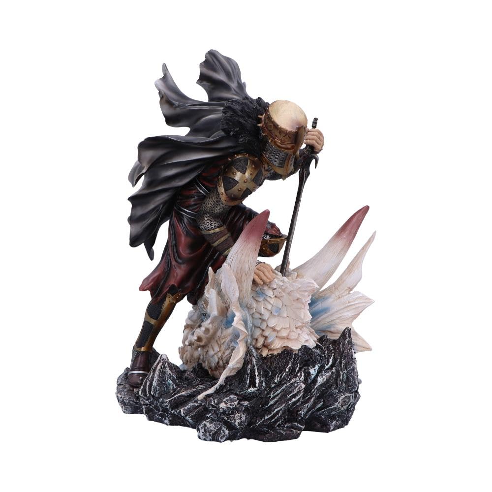 Nemesis Now The Price of Valour – Drache und Ritter Statue – Detaillierte Ritterstatue aus Kunstharz, Metallic-Gold-Rüstung, schwarzer Umhang, für Fantasy-Sammler