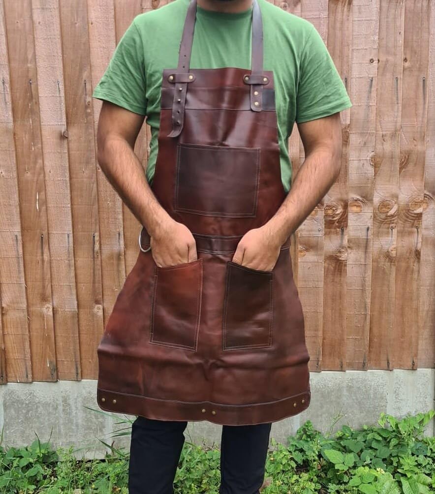 Delantal de cuero de grano completo marrón oscuro para carnicero, delantal de cocina, delantal de barbacoa, delantal de cocina, delantal de trabajo de madera, delantal de cheff, regalo de barbacoa,
