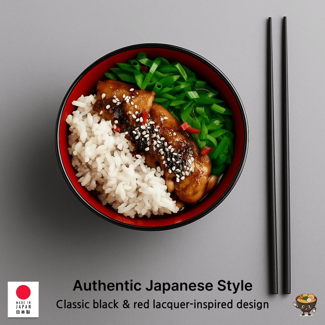 JapanBargain, Japanese Large Ramen Bowl – 38oz Pho, Udon, Noodle, and Cereal Bowl – Black and Red Lacquer Plastic – Microwave & Dishwasher Safe – Made in Japan