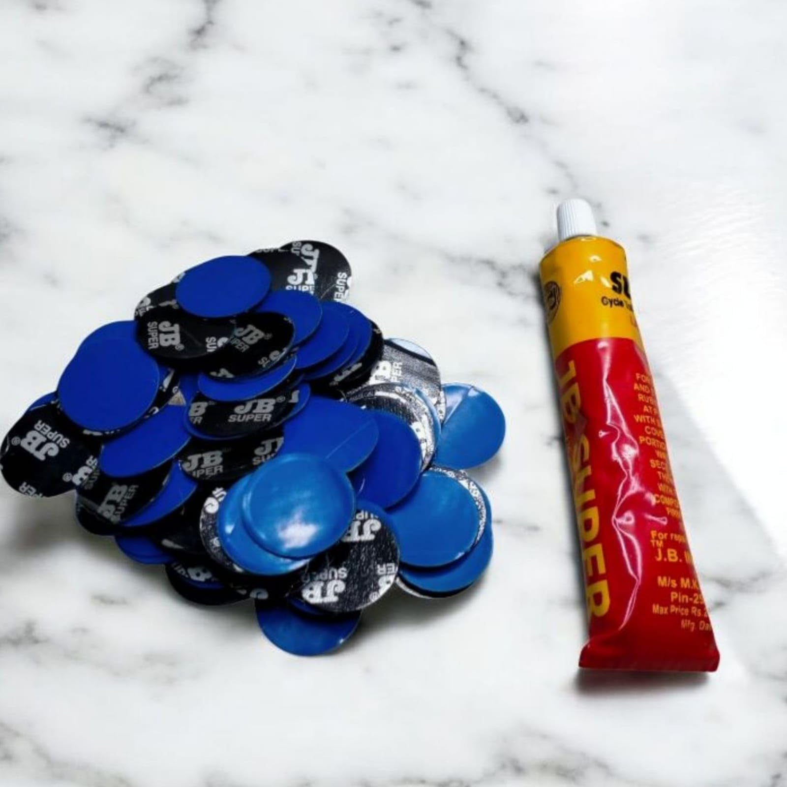 CYIDER Cycle Puncture Repair Kit – 50 Round Patches (2.5cm) with 50ml Solution Tube | Bike Tire Tube Puncture Patch Kit for Bicycles, Rickshaws & Two-Wheelers