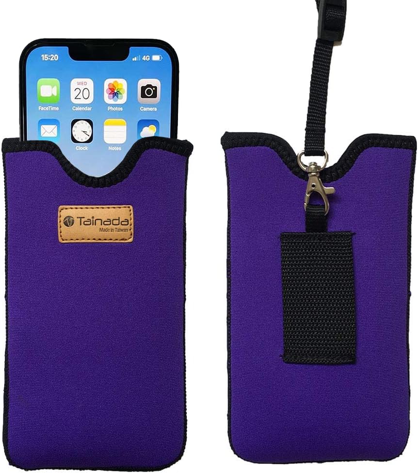 Tainada Neoprene Neck Cell Phone Sleeve Pouch w/Belt Loop Holster (Purple)