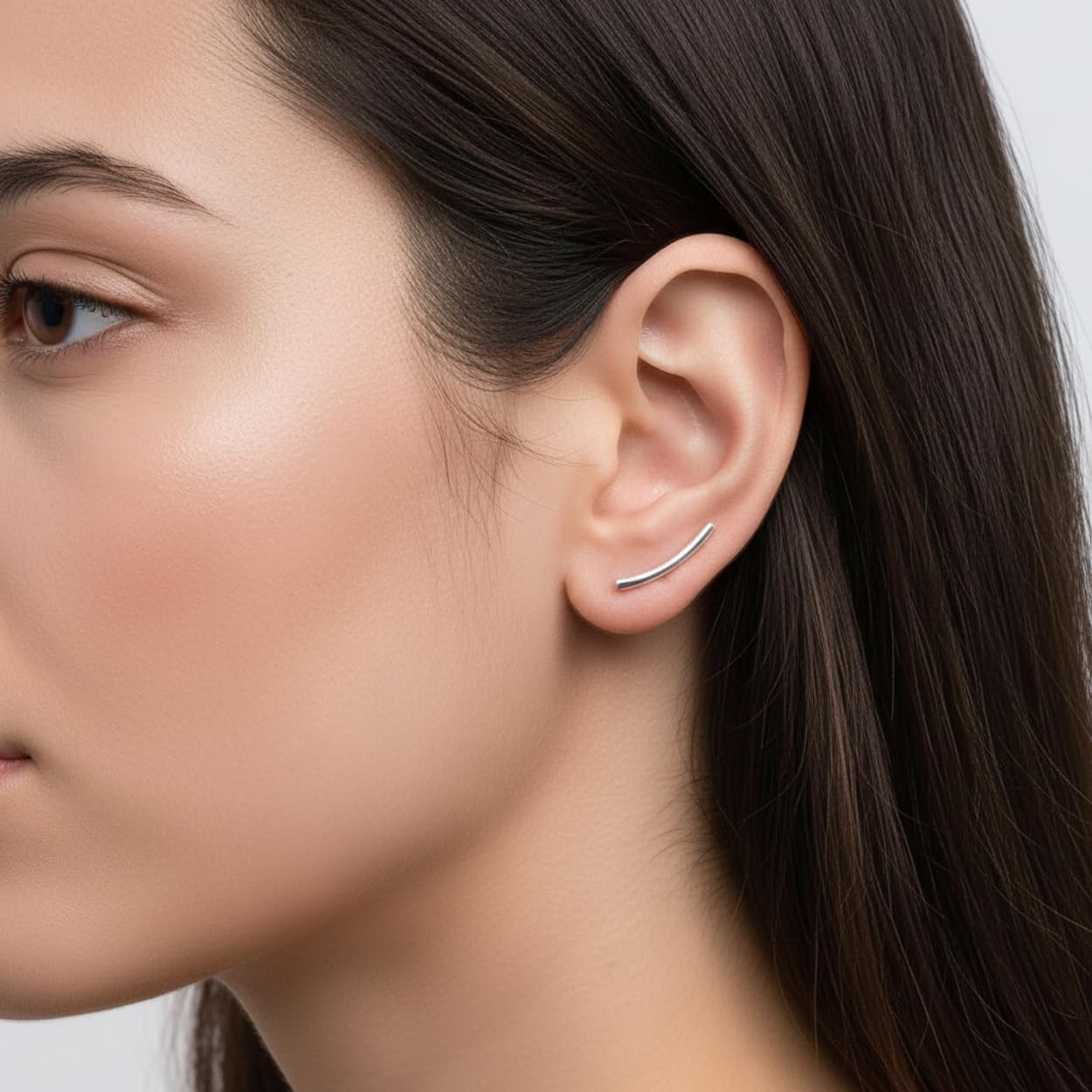 Sovats 925 Sterling Silver Bar Ear Climber Earrings for Women, Minimalist Curved Line Ear Crawlers Modern Dainty Silver Jewelry Gift