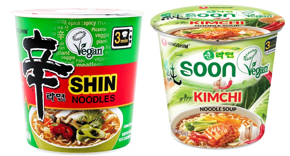 VEGAN, VEGGIE - Taza de fideos ramen combinadafideos Ramen instantáneos coreanosK  Comida, sopa de fideos vegetarianos Shin Ramyun + sopa de fideos