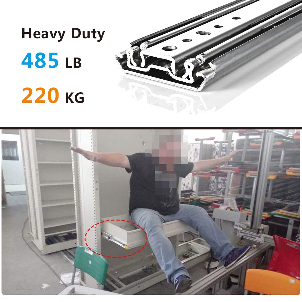 Guías deslizantes con rodamientos de Bolas para cajones, Capacidad de Carga de 485 LB, 2 Piezas, extensión Completa de 3 Pliegues, para Armario de Cocina, riel Deslizante telescópico (900 mm)