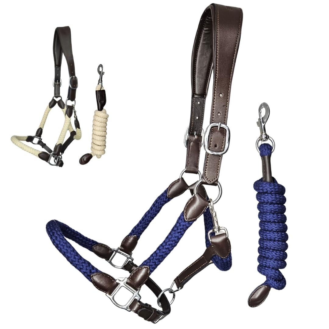 capezza cavallo con lunghina cavallo abbinato - cavezza per cavallo premium - in cuoio e cotone - sovracapo anatomico - taglia full