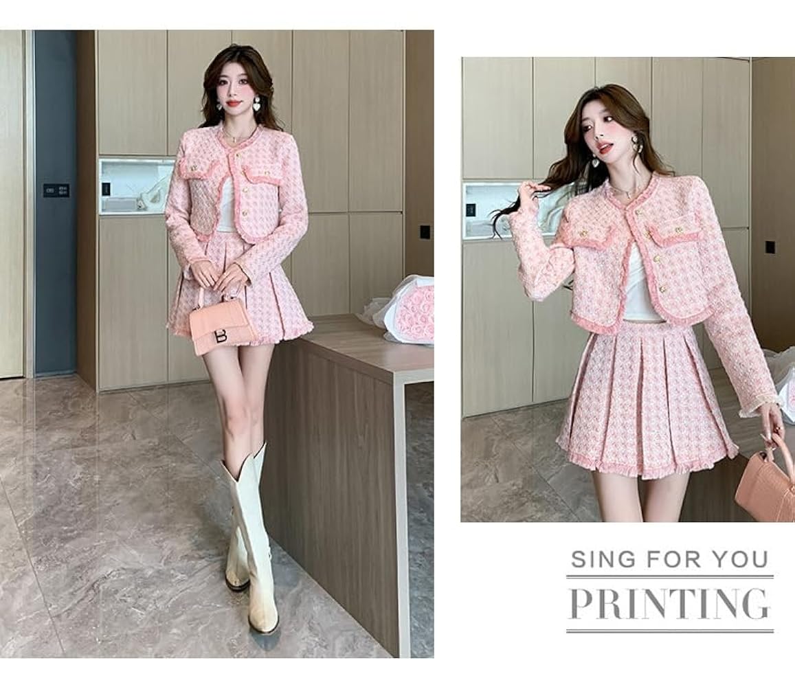 ツイードジャケット　プリーツスカート ツイード ジャケット プリーツスカート セットアップ ブラック S