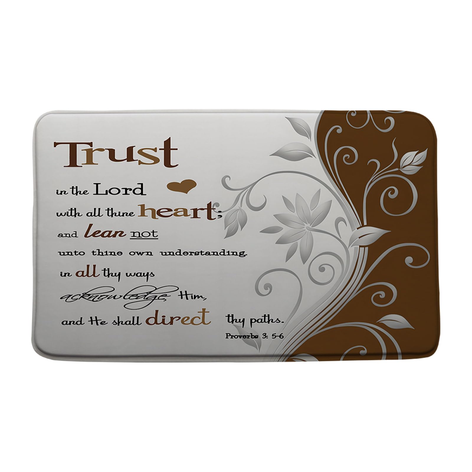 WANVYON Inspirational Quote Bath Mat Trust in The Lord Swirls Floral Motivational Word Proverb Bathroom Kitchen Rugs