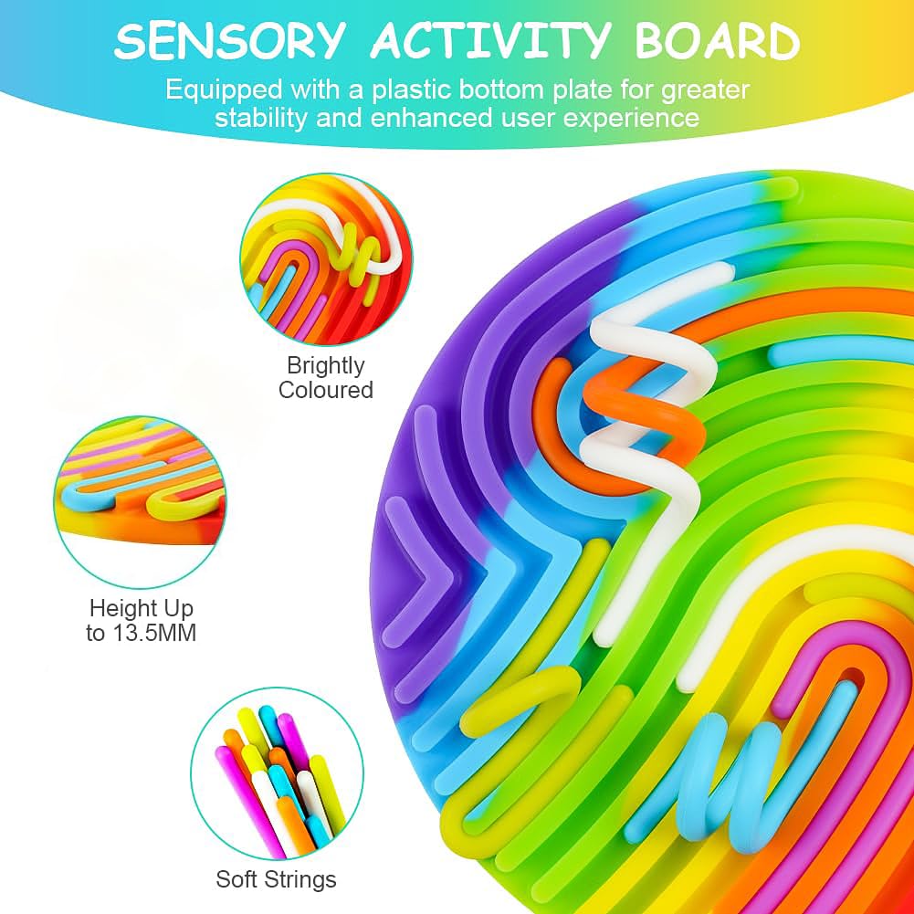 AUAUY Tablica do aktywności sensorycznej, silikonowa zabawka fidget, łagodząca stres, uspokajanie, skupienie, ADHD i autyzm, tablica sensoryczna z przenośną torbą i 13 strunami, dla dzieci od 3 lat i