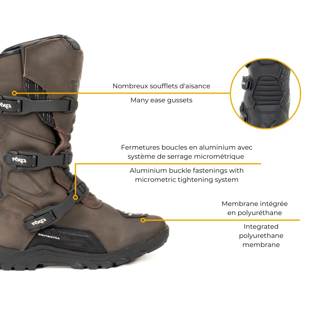KRUGER EVO Bottes Moto Enduro Homme Certifiées CE Norme EN 13634 Cuir de Vachette Protections Malléoles et Tibias 3 Boucles Aluminium Inserts Rétro-Réfléchissants Semelle Crantée