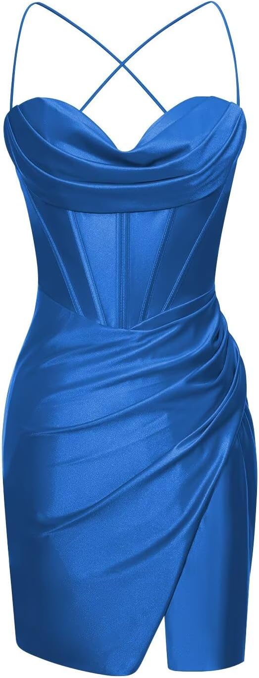 YMSHA Sweetheart Satin Homecoming Dresses with Slit Mermaid Short