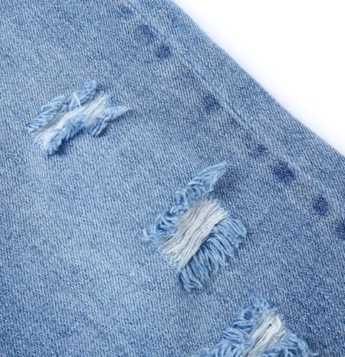 KIDSCOOL SPACE Girls Slim Fit Wide-Leg Jeans, Raw Edge Hem Ripped Holes Denim Pants3