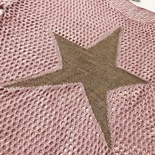 CORIRESHA Women's Summer Star Crochet Sweater Scoop Neck 3/4 Sleeves Hollow Out Knit Beach Cover Up3