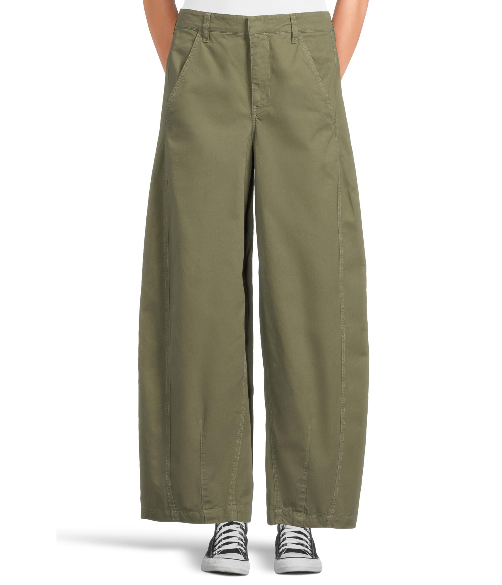 Free People Rylee Chino - Pants for Women - Wide-Legged Silhouette - Buttoned Closure - Cotton Fabric Crystral
