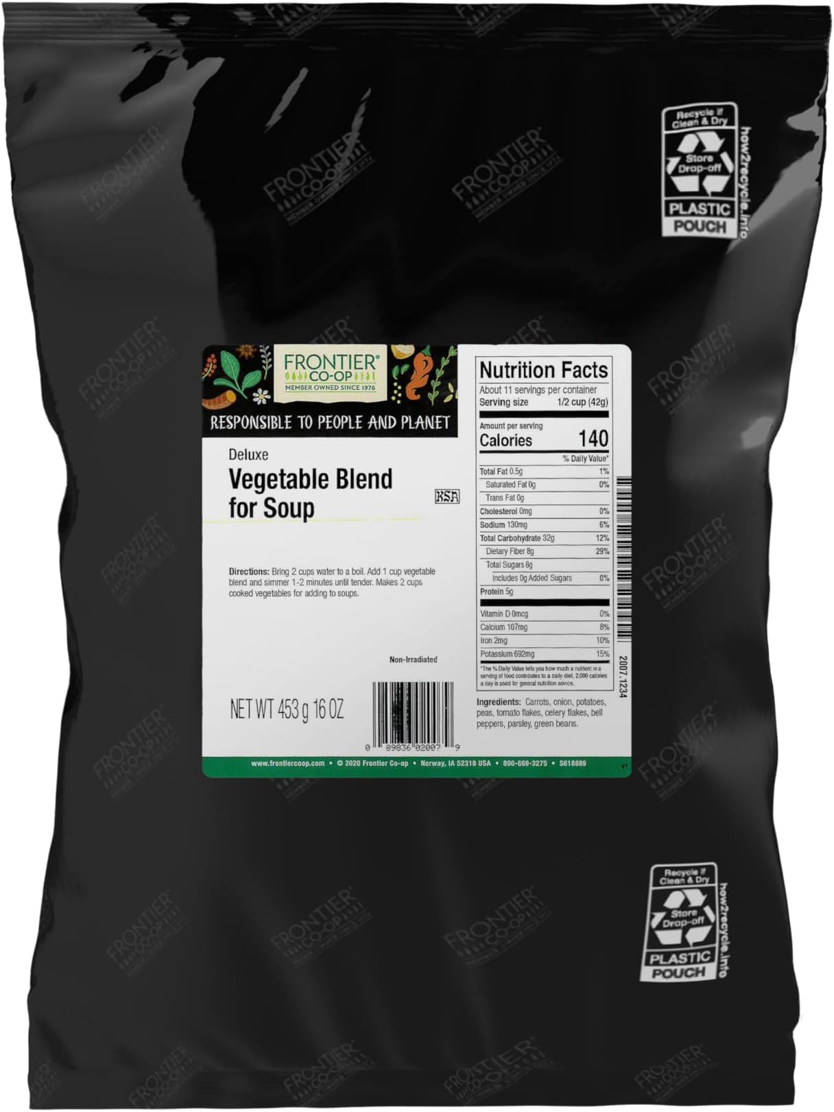 Frontier Deluxe Vegetable Soup, 1-Pound, Mixed Dried Vegetables For Soup, Stew, Stir Fry, Onion, Carrots, Peas & Potatoes