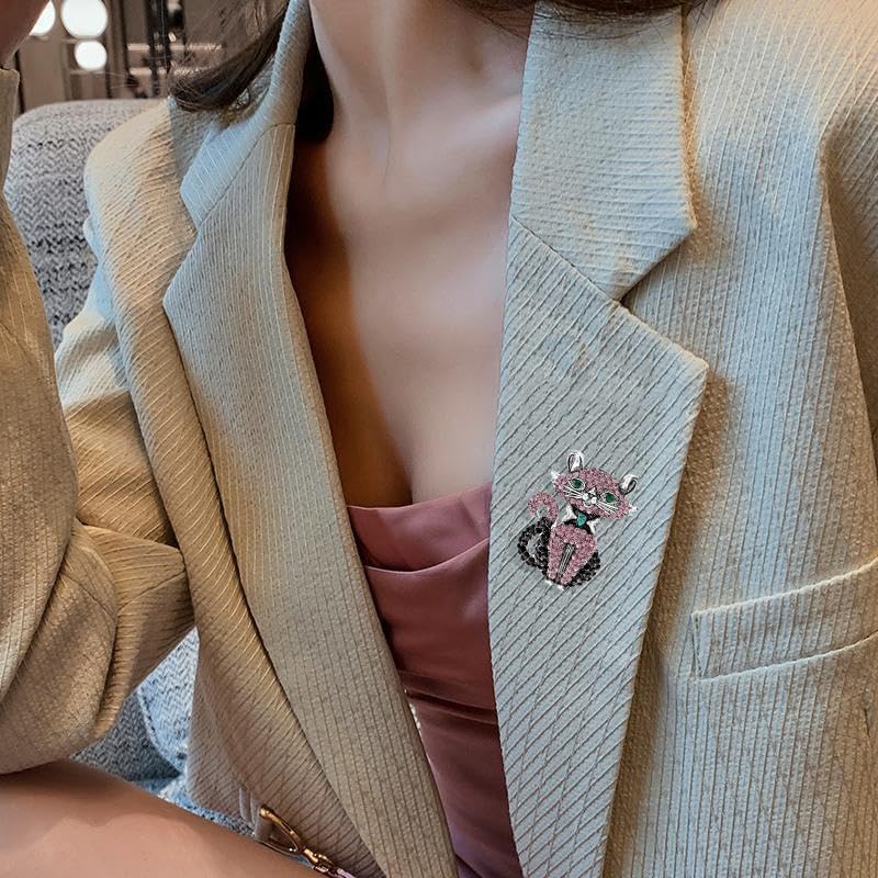 Rhinestone Cat Brooch Pin for Women Girls Men Vintage Crystal Animal Kitten Brooches Classic for Wedding Party Dance Banquet Lapel Pins Dainty Christmas Anniversary Jewelry Unisex Gift Clothes Accessories Christmas - Image 2