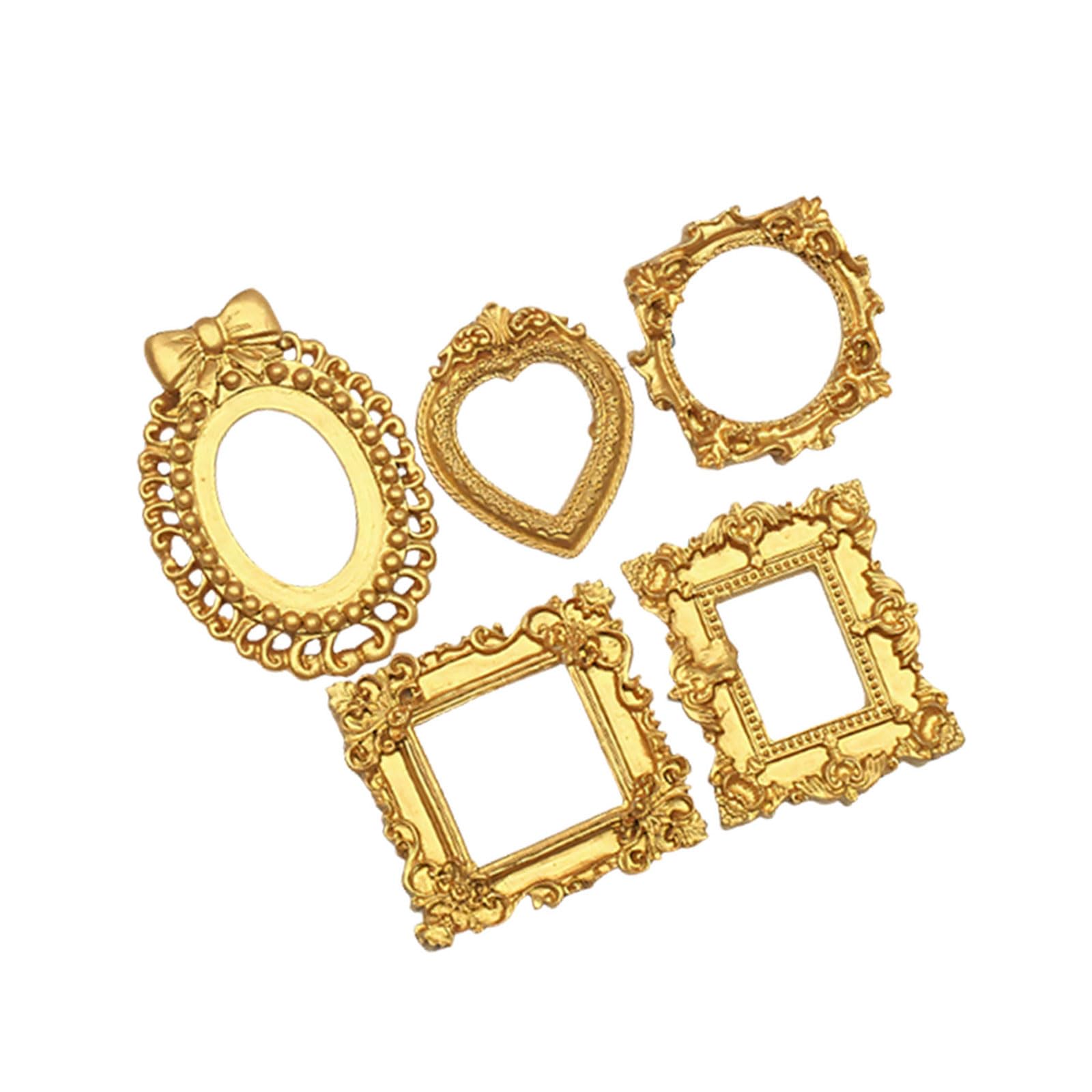 5PCS Golden Resin Picture Frames with Intricate Carved Pattern Miniature Picture Frames for Wall Display Relief Carving Pattern Suitable for Christmas Decorations