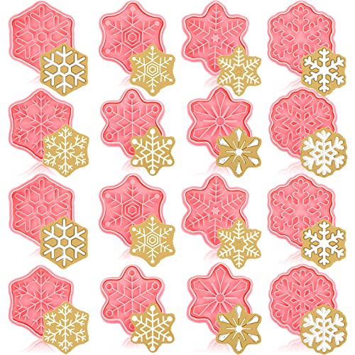 16 Pcs Winter Snowflake Cookie Cutters With Plunger Stamps Set 3D Snowflake Cookie Stamps Christmas Snowflake Cookie Cutter For Baking Snowflake Plunger Cake Cutter For Kitchen Baking (Snowflake) #TOP1