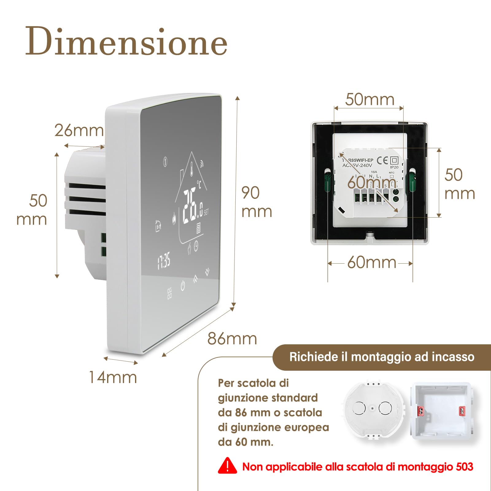 Termostato Wi-Fi per caldaia, termostato programmabile settimanalmente con telecomando intelligente, compatibile con Tuya/Smart Life, supporta il controllo vocale tramite Alexa/Google Assistant.220v