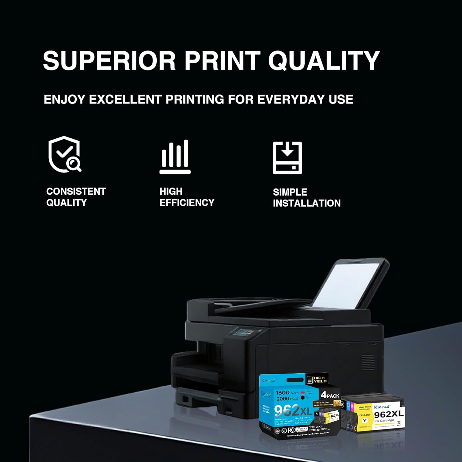 962XL Ink Cartridges Combo Pack (4 Pack, BK/C/M/Y) - Replacement for HP 962XL High-Yield Ink, Compatible with Officejet Pro 9015e, 9010, 9025e, 9015, 9025, 9018e, 9020 Printers