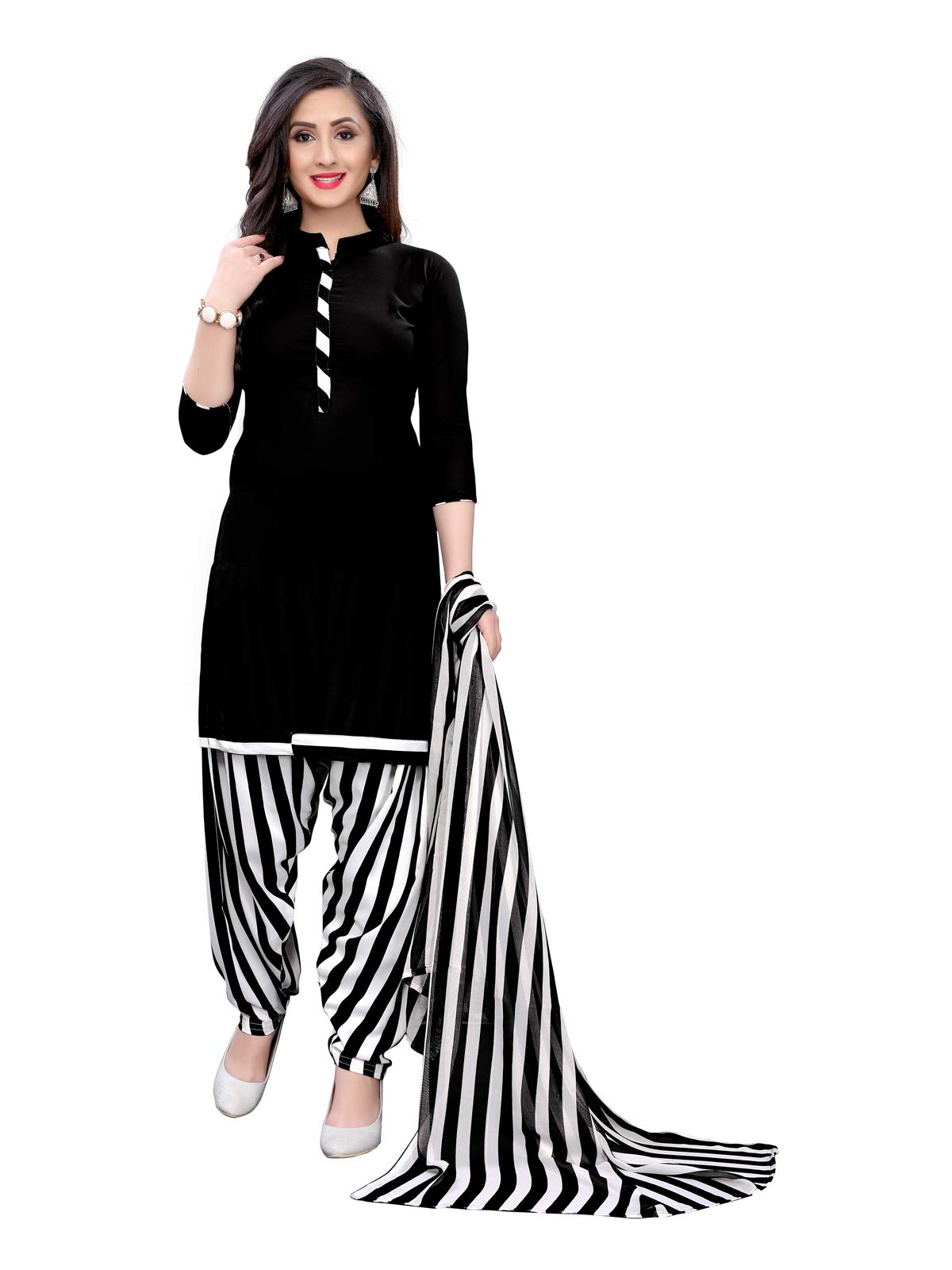 Indian Style Dress Crepe Patiala Salwar Suit with Dupatta for Women Readymade wear