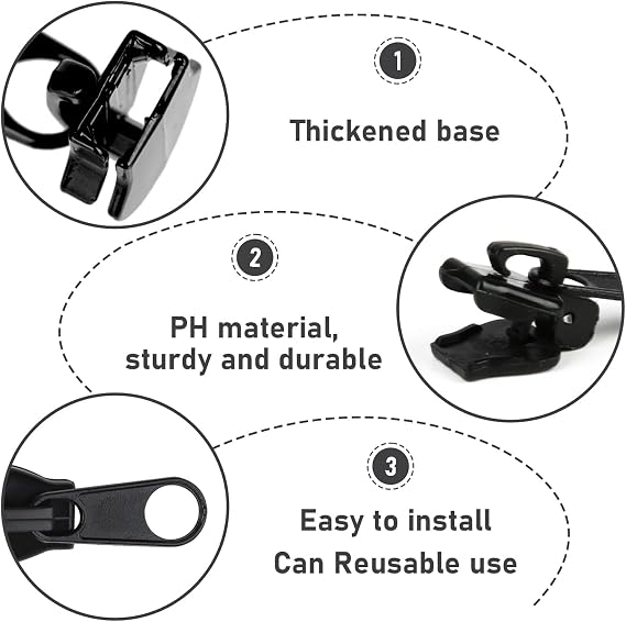6PCS Zipper Repair Kit Zip Puller Replacement Set 3 Sizes Instant Zippers Rescue Fix for #3#5#8 Zipper Luggage, Backpacks, Jackets, Jeans, Extension & Fixing Black No Tools Needed Multipack
