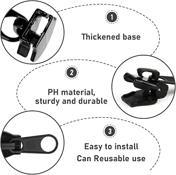 6PCS Zipper Repair Kit Zip Puller Replacement Set 3 Sizes Instant Zippers Rescue Fix for #3#5#8 Zipper Luggage, Backpacks, Jackets, Jeans, Extension & Fixing Black No Tools Needed Multipack