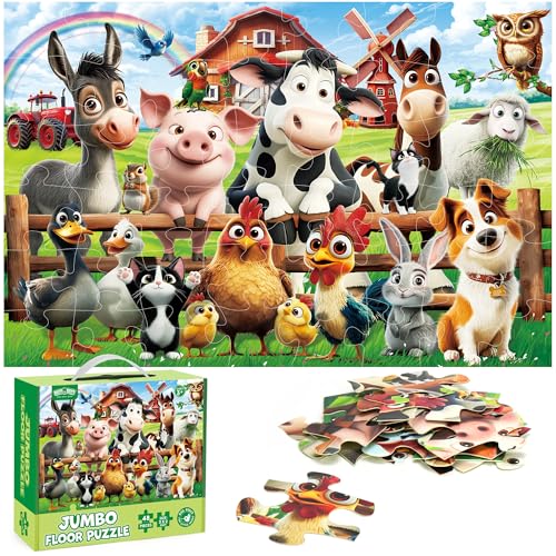 BenBen Floor Puzzles for Kids, 48 Piece 2 x 3 feet Farm Animals Puzzles for Kids Ages 4-6, Large Jigsaw Puzzles for Toddlers, Birthday Gift for Girls...