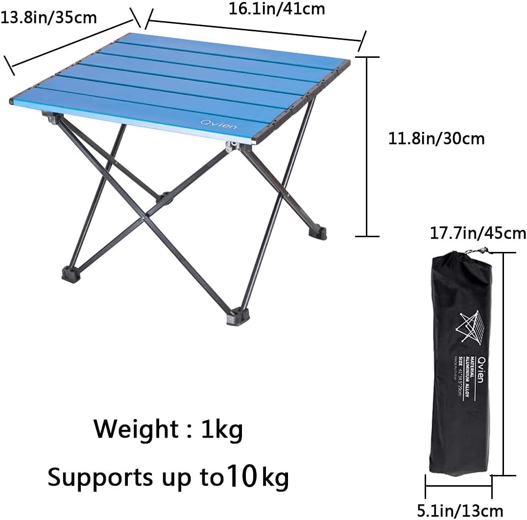 AOUTACC Portable Folding Camping Table, Lightweight Foldable Camp Table Collapsible Aluminum Hard-Topped Table Top with Carry Bag for Picnic Cooking Camping Beach Festival (S, Blue)