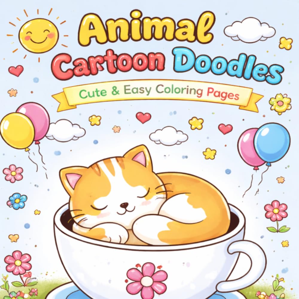 Animal Cartoon Doodles Coloring Book: Cute & Easy Coloring Pages for Kids | Fun Cartoon Animals, Doodles, and Simple Designs for Relaxing Creativity