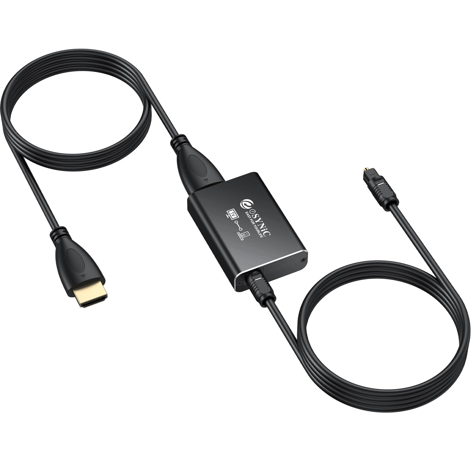 eSynic Konwerter eARC/ARC HDMI na optyczny 192 kHz, profesjonalny ekstraktor audio do telewizora na soundbar, bezprzewodowy zestaw słuchawkowy, kina domowego, kabel HDMI i optyczny w zestawie Obsługa