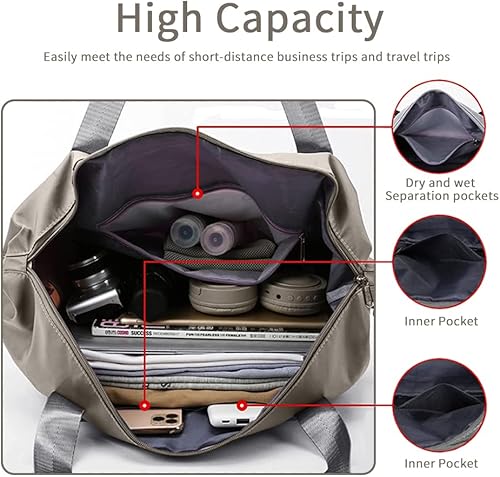 Miniatura 3 de Bolsa de viaje plegable de gran capacidad, bolsa de transporte ligera expandible, bolsas de lona para deportes de separación seca y húmeda, Gris