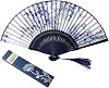 Pretty Tea Party Bamboo Fans, Handheld Folding Silk Hand Fan, Decorative Chinese Hand Held Foldable Fan for Women-Blue and White Porcelain Fans