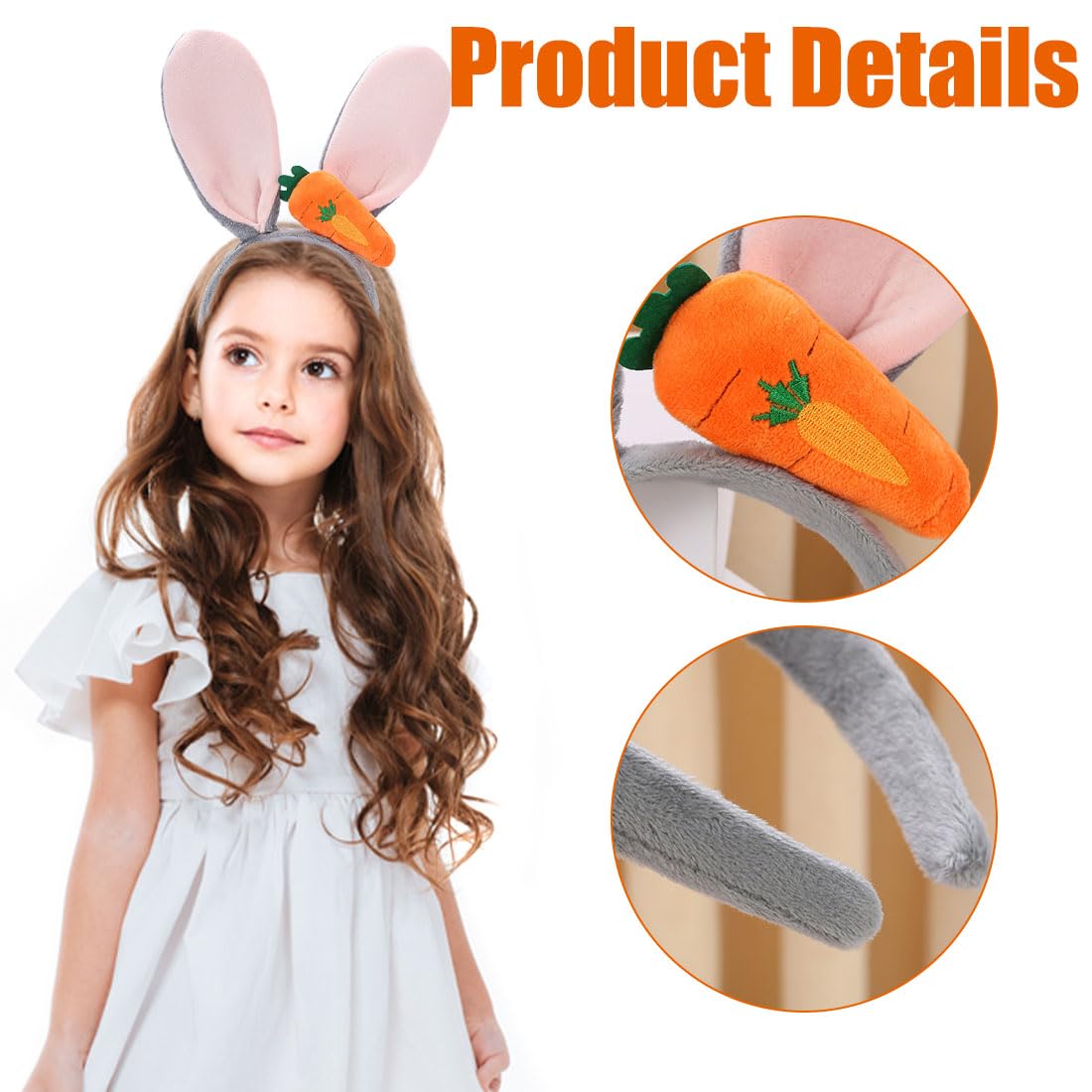 Ipetboom Cerchietto Con Orecchie Da Coniglio In Peluche Grigio, Per Adulti E Bambini, Accessorio Per Cosplay, Halloween, Pasqua E Feste A Tema