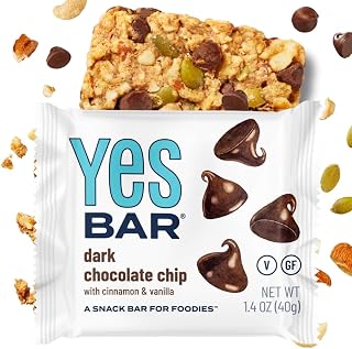 The YES Bar – Dark Chocolate Chip – Plant Based Protein, Decadent Snack Bar – Vegan, Paleo, Gluten Free, Dairy Free, Low Sugar, Healthy Snack, Breakfast, Low Carb, Keto Friendly (1.4 oz Bar)