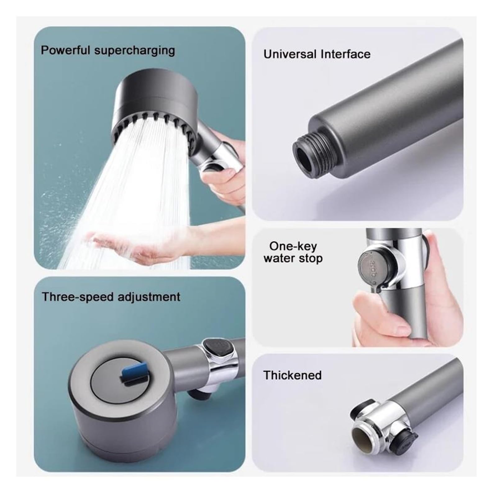 Doccia pressurizzata con 4 modalità di regolazione, soffione ad alta pressione con filtro, doccia idromassaggio per bagno(Shower and 1 Filters)