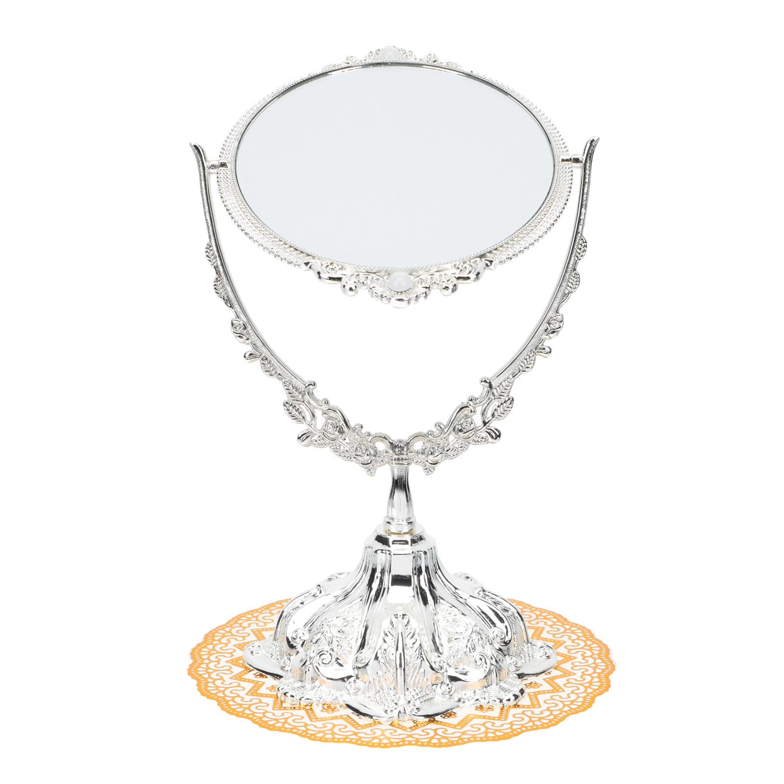 Miroir de maquillage vintage en verre clair et métal argenté