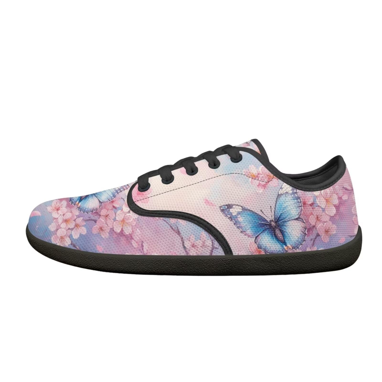 Pointodoor Women Butterfly Barefoot Shoes Wide Toe Box Low Top Walking Shoes Cherry Blossom Breathable Mesh Slip on Sneakers Zero Drop Lace Up Work Casual Shoes Size 10